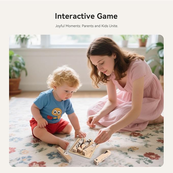 IEATFO 4 in 1 Wooden Animal Chunky Puzzle, 5 Solid Wood Puzzle Blocks with 4 Sides Realistic Forest Animals, Wooden Block Puzzle with Durable Base for Toddlers 3+ Years - Montessori Inspired-BubblyBeeBaby