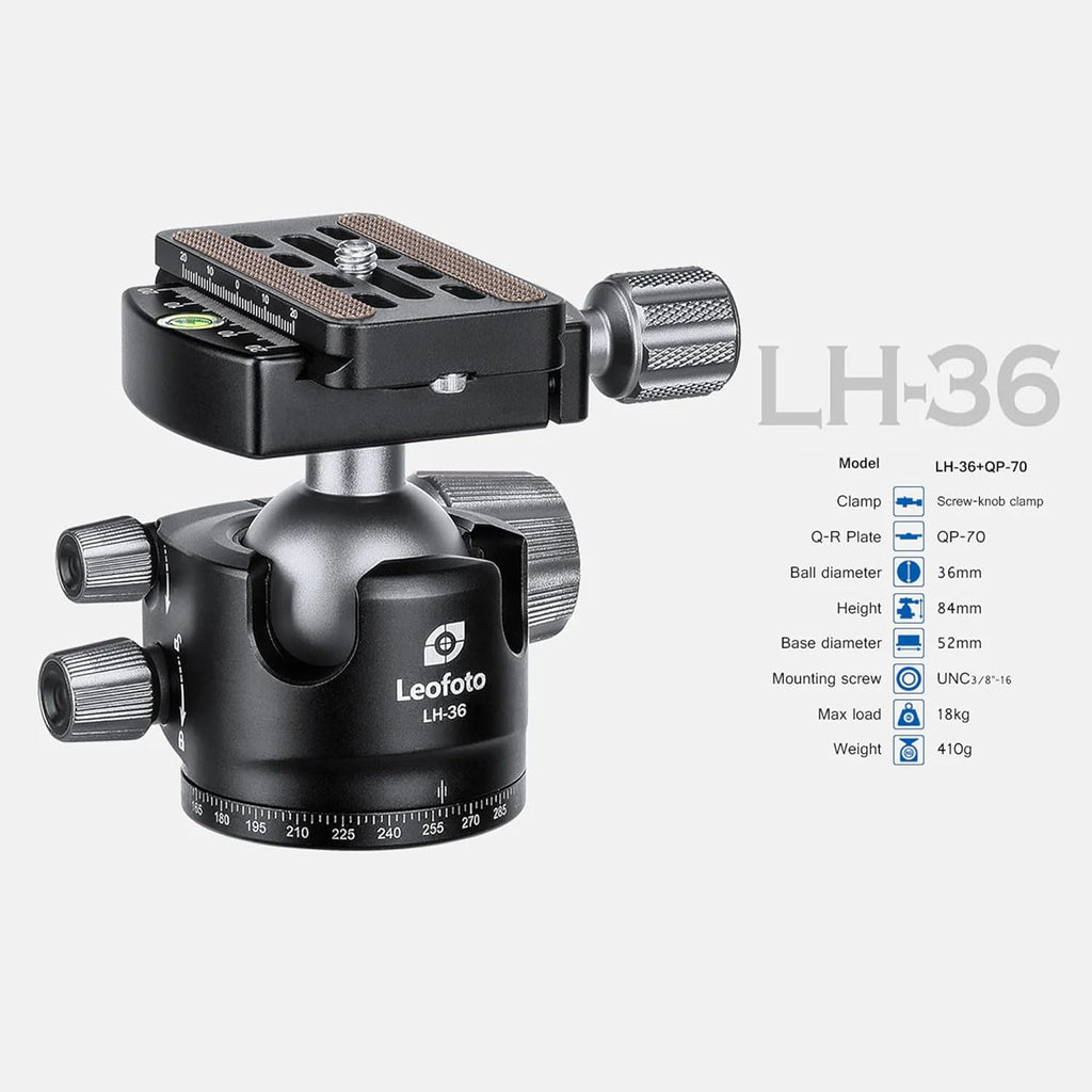 Leofoto Professional Camera Tripod, 50" Compact Carbon Fiber Tripod for DSLR Video Camcorder, 4 Leg Sections, 360° Ball Head, Max Load 8KG/18Lb (LS-254CX+LH-36)