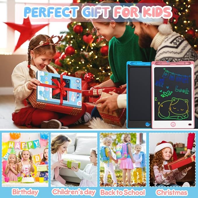 Hockvill LCD Writing Tablet for Kids 8.8 Inch, Toys for Girls Boys Drawing Pad for 3 4 5 6 7 Year Old Kid, Toddler Magnetic Doodle Board Travel Essential Christmas Birthday for Children BluePink-BubblyBeeBaby