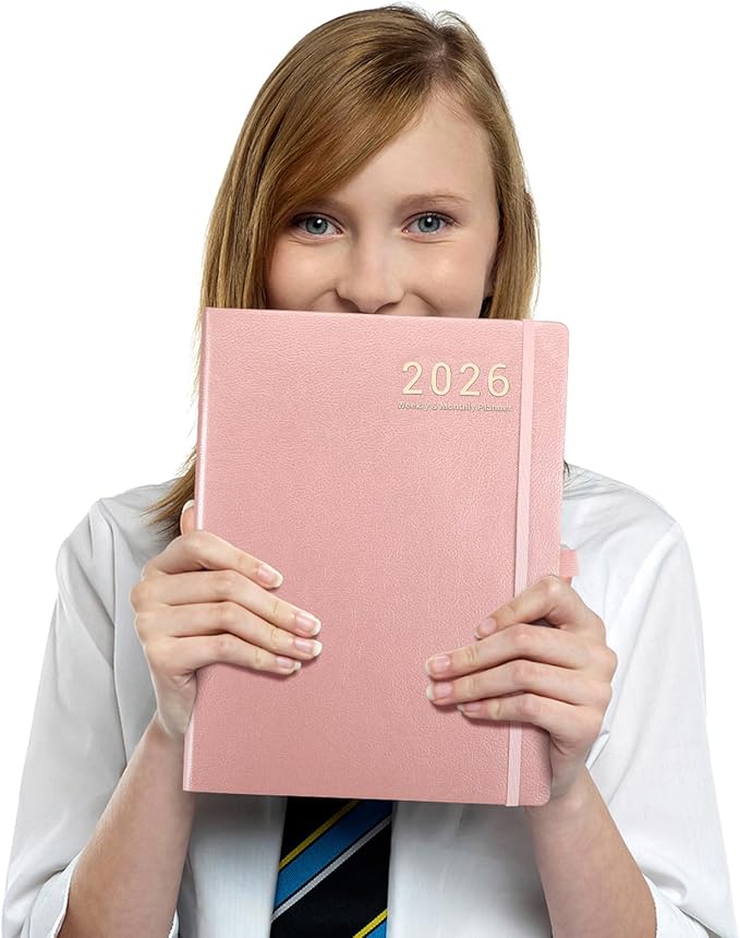 2026 Planner - JAN 2026 - DEC 2026, Planners 2026, Planner Weekly and Monthly, Leather Cover Calendar Planers with Thick Paper, Back Pocket with Notes Pages, Pink (8.5" x 11")-BubblyBeeBaby