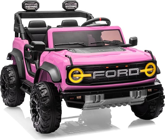24V Ride on Toys for Big Kids, Licensed Ford Bronco Raptor 2 Seater Ride on Cars with Remote Control, Ride on Truck w/ 4-Wheeler Suspension, 3 Speeds, Led Lights, Bluetooth (24V, Pink)-BubblyBeeBaby