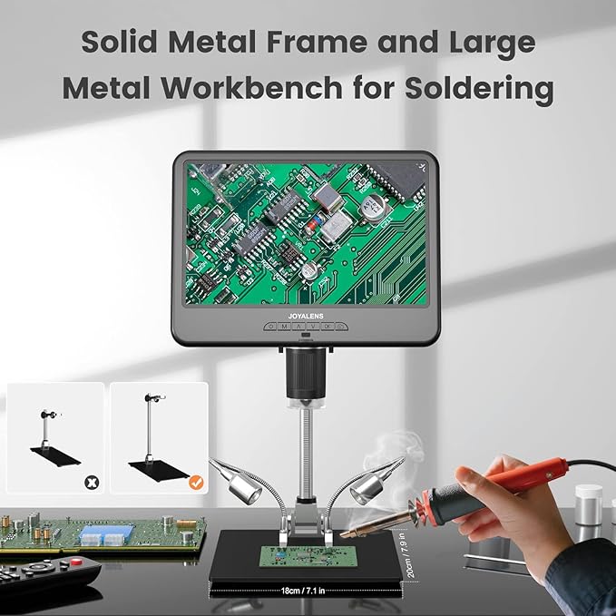 JL210 10.1'' Digital Microscope for Adults, Coin Magnifier Microscopes Full View for Error Coins, Soldering Electronics Microscopes Camera, 8 LED, 12.6" Metal Stand, PC View, 32GB-BubblyBeeBaby