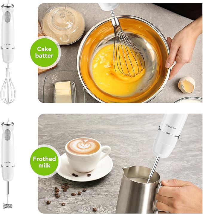 Immersion Blender Handheld 5 in 1 Hand Blender, 1000W Hand Mixer Stick, BPA-Free 12 Speed Handheld Blender with Mixing Beaker, Chopper, Whisk and Milk Frother for Soup, Sauce, Baby Food (White)-BubblyBeeBaby