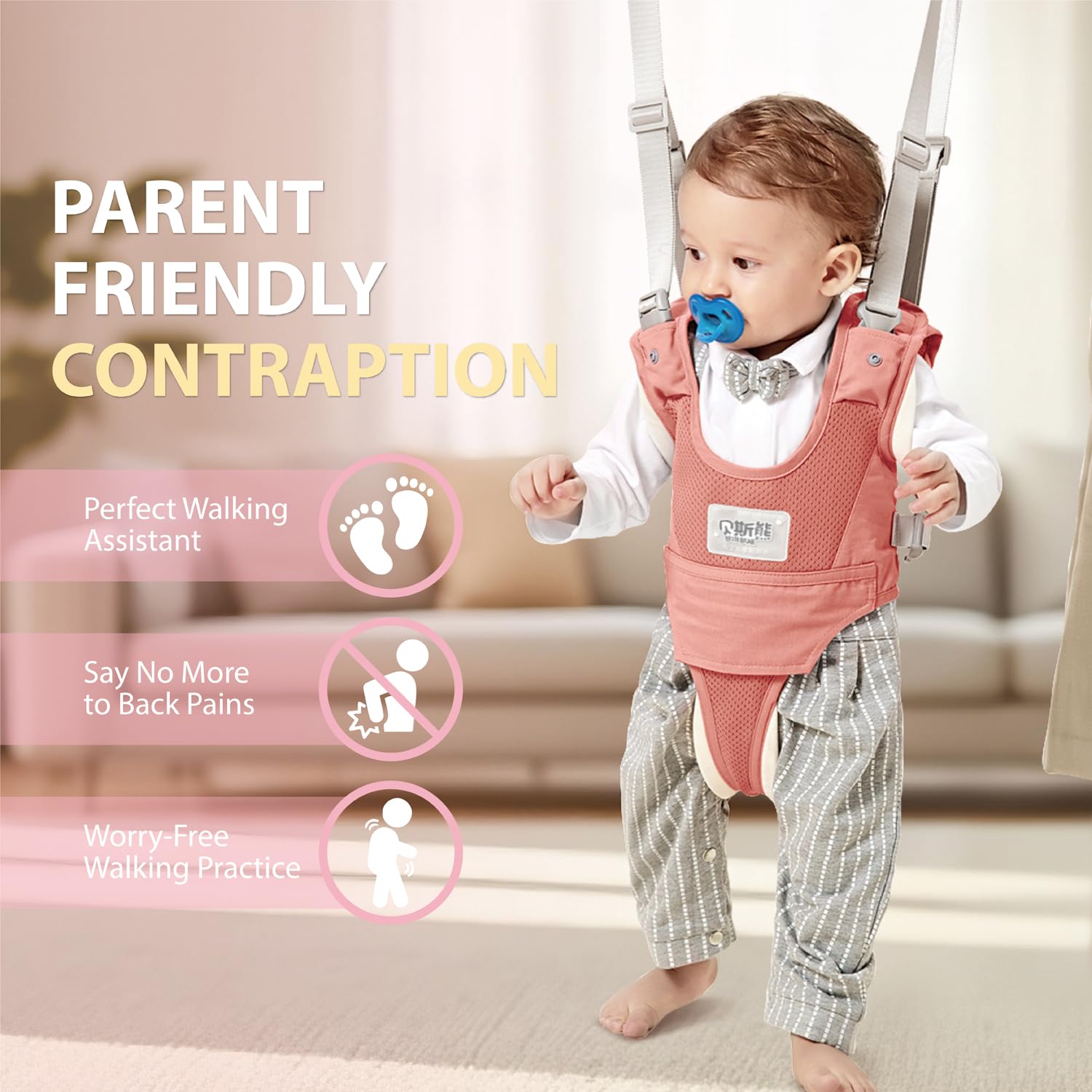 Baby Walking Harness-Handheld Assistant Belt- Toddler Infant Walking Aid for Trainer & Support 7-24 Month Old (summer-Pink-1819)