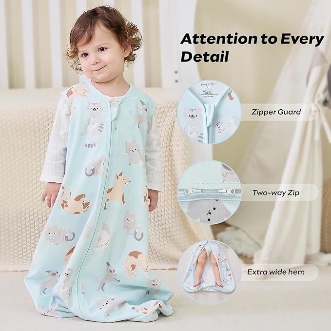 JELLYMONI Baby Sleep Sack 12-18 Months Wearable Blanket for Baby, 100% Cotton 2 Pack Infant Toddler Sleeping Sack Lightweight Soft 2-Way Zipper Sleepsack-BubblyBeeBaby