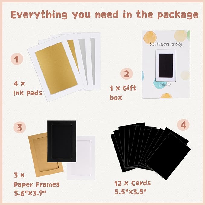 Inkless Baby Hand and Footprint Kit,Clean-Touch Ink Pad Kit,Safe No Mess Printing Infant Hand Foot Stamp,4 Pack Newborn Inkless Print Pads Best Keepsake or Gifts for Family-BubblyBeeBaby