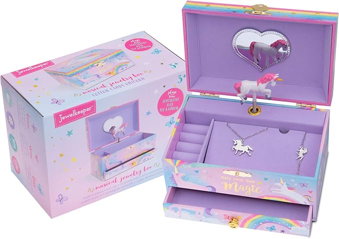 Jewelkeeper Unicorn Musical Jewelry Box for Little Girls - Kids Jewelry Box with Pullout Drawer - Music Jewellery Box with Necklace and Bracelet - Gift Set for Kids - Children's Jewellery Storage Case-BubblyBeeBaby