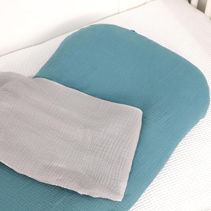 Hooyax Baby Lounger Cover 2 Pack - 100% Muslin Cotton Newborn Lounger Pillow Covers Only, Soft Breathable Infant Lounger Cover with Reinforced Stitching, Fits Most Standard Baby Loungers (Blue Grey)-BubblyBeeBaby