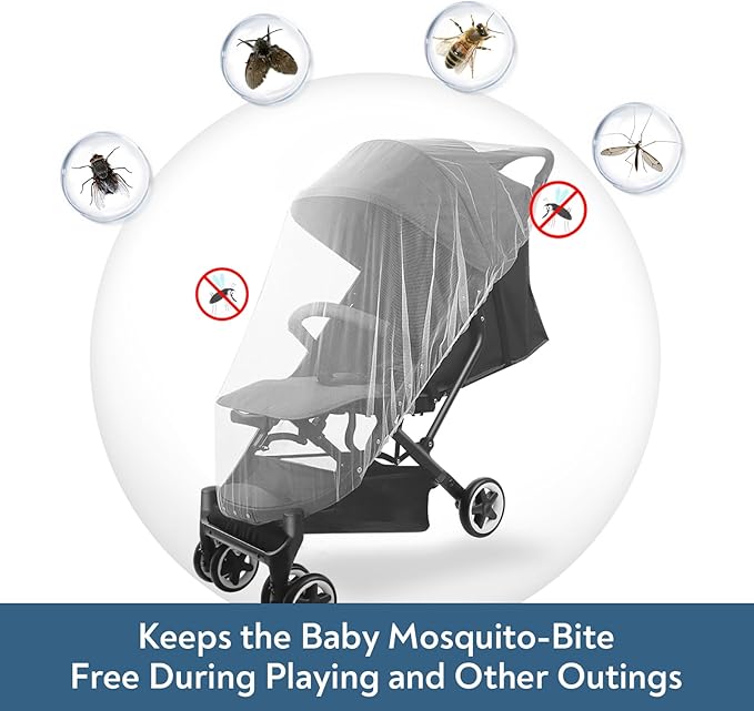 2 Pack Baby Mosquito Net for Stroller, Playard & Bassinet, Reusable Bug Net for Cradles, Carrier, Pack and Plays and Portable Mini Crib, Baby Playpen Mosquito Net Cover, White-BubblyBeeBaby
