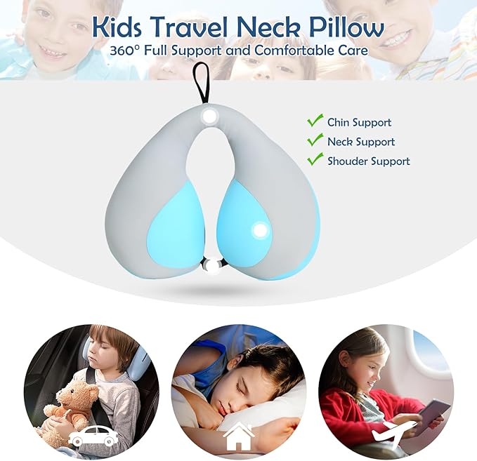 MOOB Kids Travel Pillow for Car Seat Kids U-Shape Travel Neck Pillow Support Children Stroller Pillow Blue-BubblyBeeBaby