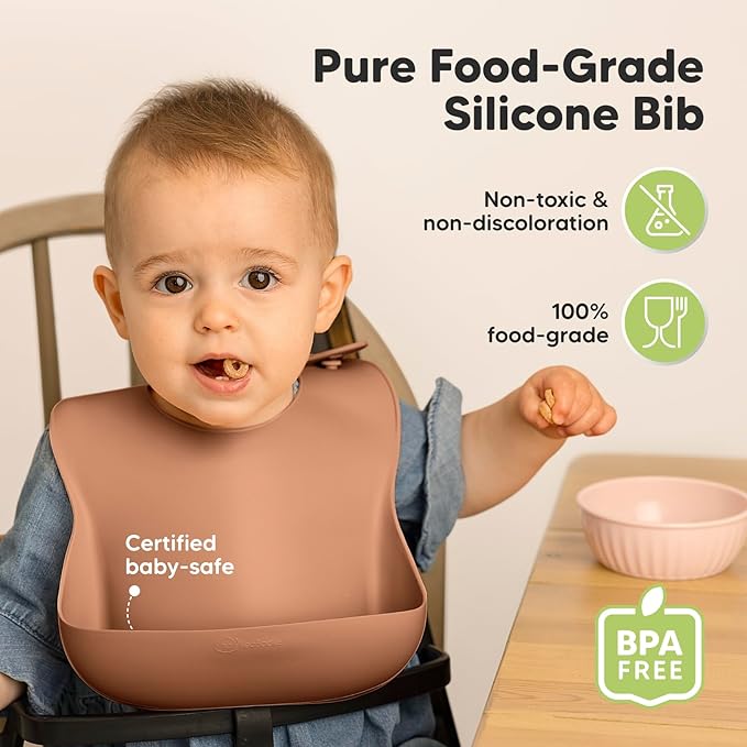 KeaBabies 2-Pack Silicone Baby Bibs for Eating - Sturdy Food-Grade Silicone Bibs for Babies Girl, Boy, Large Food Catcher, Clean & Put On Easily, Waterproof Toddler Feeding Essentials (Dusk)-BubblyBeeBaby