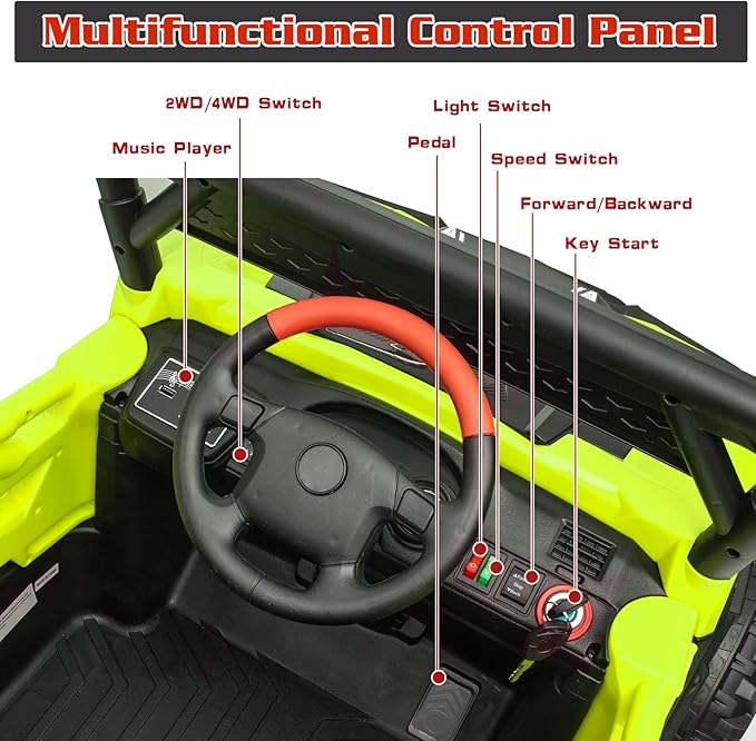 24V Battery Powered Electric Car for Big Kids, 24V Riding Cars for Kids Ages 4-8, Children Car with Bluetooth 3 Speeds LED Lights Storage Trunk, Green-BubblyBeeBaby