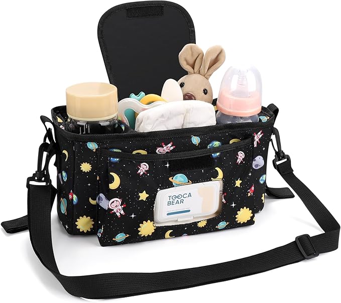 Accmor Universal Stroller Organizer with Insulated Cup Holder and Shoulder Strap, Stroller Bag Caddy Organizer Stroller Accessories for Uppababy, Baby Jogger, Nuna, Doona, Britax Strollers-BubblyBeeBaby