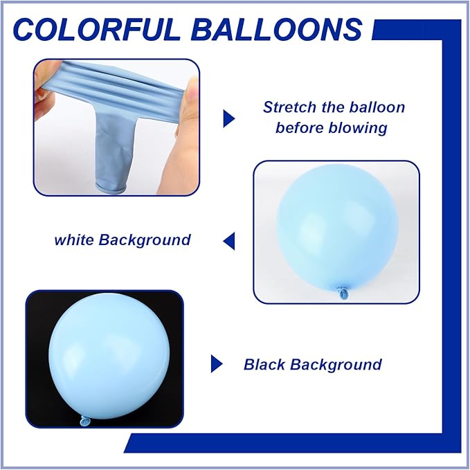 140pcs Makani Blue Round Balloons Different Sizes 18 12 10 5 Inch Latex Balloons for Arch Decoration Party Balloon Kit for Graduation Birthday Party Wedding Balloon Baby Shower Decoration-BubblyBeeBaby