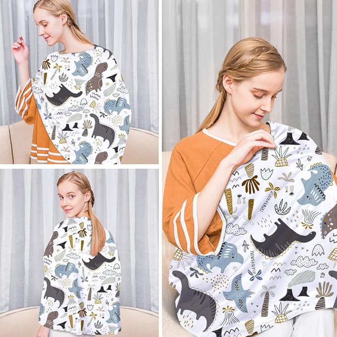 Yoofoss Nursing Cover Breastfeeding Scarf - Baby Car Seat Covers, Infant Stroller Cover, Strechy Carseat Canopy for Boys and Girls (Dinosaur)-BubblyBeeBaby