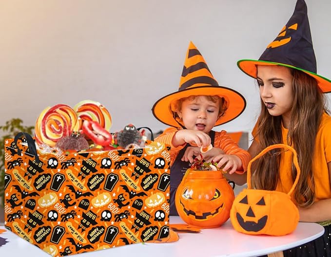 HIYAGON Rectangular Halloween Basket for Boys and Girls Kids Trick or Treat Pumpkin Basket for Halloween Parties Cute Storage Bin Organizer Box Room Decor(Spider Halloween)-BubblyBeeBaby