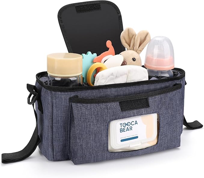 Accmor Universal Stroller Organizer with Insulated Cup Holder and Shoulder Strap, Stroller Bag Caddy Organizer Stroller Accessories for Uppababy, Baby Jogger, Nuna, Doona, Britax Strollers-BubblyBeeBaby