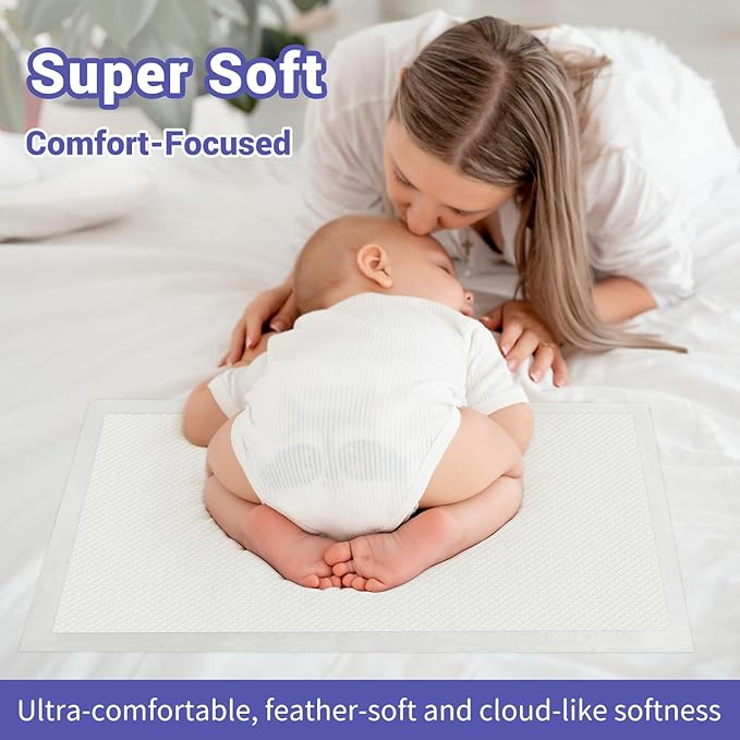 100 Pack Disposable Diaper Changing Pads for Baby Leakproof & Super Absorbency Disposable Underpads Large Toddler Pads Absorbent Fluff Protective Table Pads, Pee Pads for Babies, Kids 18" x 13"-BubblyBeeBaby