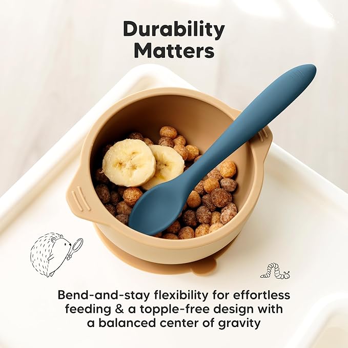 KeaBabies Silicone Baby Spoons, Self Feeding 6-12 months - 3-Pack Baby Weaning Eating Utensils, Toddler First Food Training Spoon, Infant, Kids Feeding Supplies Essential Set,Dishwasher-safe (Valiant)-BubblyBeeBaby