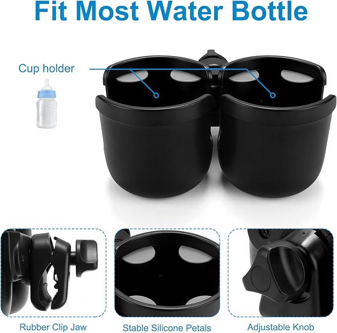 Accmor Stroller Cup Holder, Bike Cup Holder, Universal Cup Holder for Uppababy Nuna Doona Strollers, 2-in-1 Cup Phone Holder for Stroller, Bike, Wheelchair, Walker, Scooter-BubblyBeeBaby