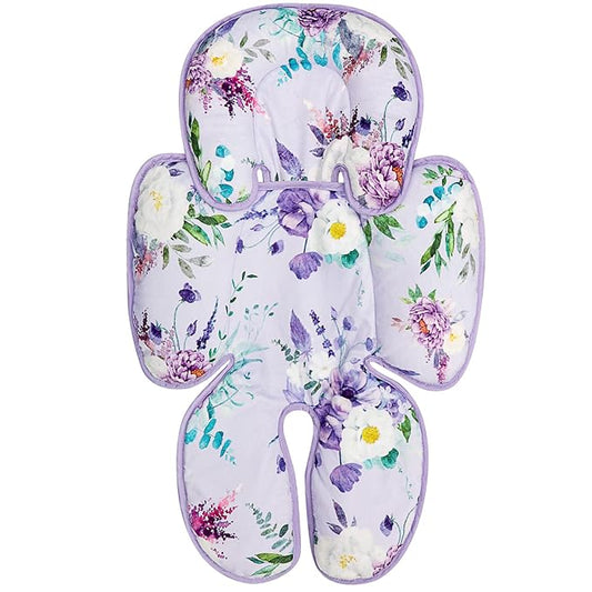 2 in 1 Infant Car Seat Insert, Car Seat Head Support Baby Girls Boys, Soft Newborn Carseat Insert Cushion, Perfect for Carseats, Strollers, Swings (Purple Flower)-BubblyBeeBaby