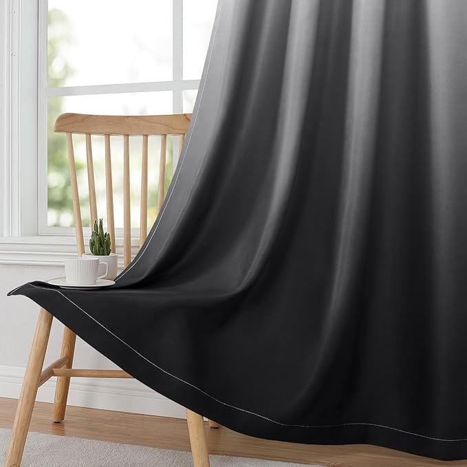 HOMEIDEAS Black Ombre Blackout Curtains 52 X 84 Inch Length Gradient Room Darkening Thermal Insulated Energy Saving Grommet 2 Panels Window Drapes for Living Room, Bedroom-BubblyBeeBaby