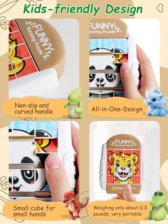 16-Piece Rotating Puzzles for Kids 4-6, Toddlers Puzzles 2-4, Road Trip, Airplane Activities Game, Travel Toys - Brain Teaser, Fine Motor Skills - Birthday Gifts Boys & Girls - Animals-BubblyBeeBaby