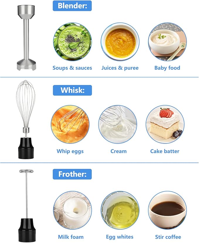 Immersion Blender Handheld,700W Hand Mixer Infinitely Variable Speeds,Multi-function Stainless Steel Stick Electric Kitchen Smoothie Blender with Detachable Whisk, Milk Frother,for Soup Puree-BubblyBeeBaby