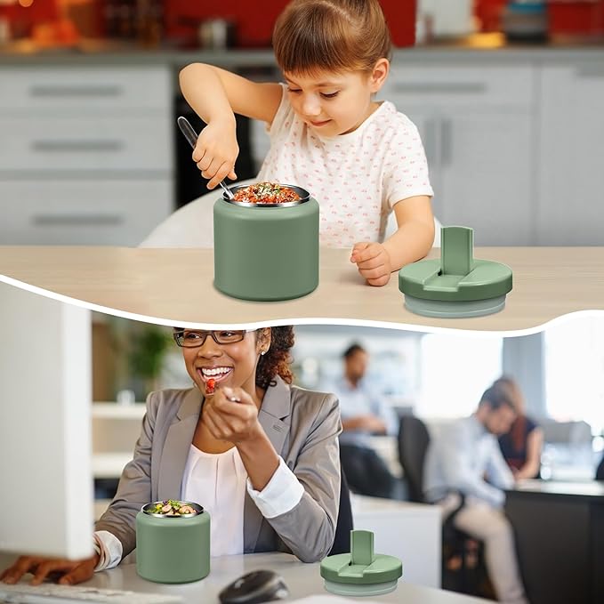 26oz Kids Jar for Hot Food, Insulated Vacuum Food Jar with Buckle Lid, Stainless Steel Wide Mouth Leak Proof Insulated Lunch Container for School Picnic Travel, Green-BubblyBeeBaby