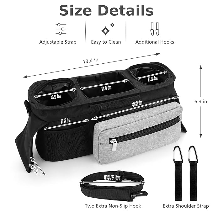 Accmor Universal Stroller Organizer with Insulated Cup Holder Detachable Phone Bag and Shoulder Strap,Stroller Bag Caddy Organizer Fits for Uppababy, Baby Jogger, Britax Strollers-BubblyBeeBaby