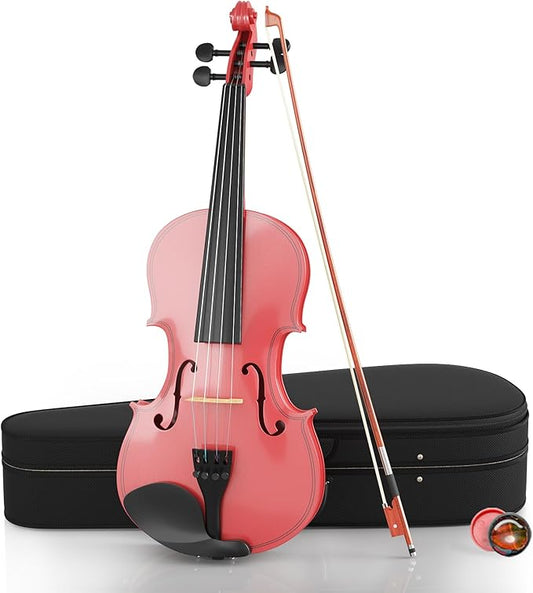 1/2 Violin Kit, Beginner Violin for Kids, Students, Complete Kids Violins Set with Case, Bow, Rosin, Ideal for Kids Violins Beginner Ages 5-9, Rose Pink-BubblyBeeBaby