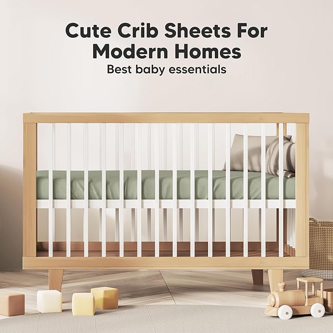 KeaBabies 2-Pack Organic Crib Sheets for Boys, Girls - 52x28 Fitted Crib Mattress Sheet Neutral, Breathable Jersey Cotton Cover for Baby Bed, Toddler Mattress, Soft & Cute Prints (Lichen)-BubblyBeeBaby