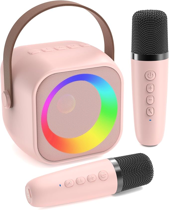 Karaoke Machine for Kids, Toys for 3-12 Years Old Girls Gifts, Kids Karaoke Microphone Machine Toy, Best Fun Christmas Birthday Gifts for 5 6 7 8 9 10 11 Years Teens Girl Boys Pink 2 Mic-BubblyBeeBaby