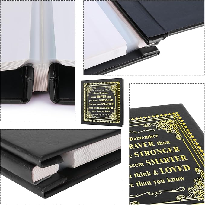 Inspirational Leather Photo Album,Magnetic Self-Stick Page Photo Album,Family Album,Hand Made DIY Albums Holds 3x5, 4x6, 5x7, 6x8 Photos (black-always remember)-BubblyBeeBaby
