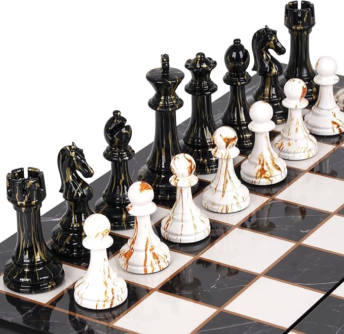 15" Large Chess Set for Adults with Weighted Acrylic Chess Pieces 3.5" King & Portable Folding Marbling Wooden Chess Board Travel Chess Sets Family Board Game Gift – Elegant Classic Chess Game-BubblyBeeBaby