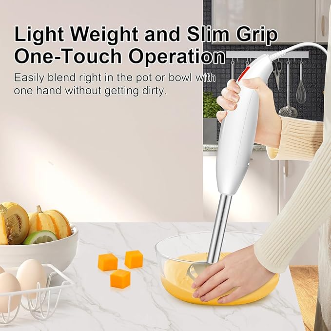 Immersion Blender 4 in 1, 16000rpm Speed, 400W Turbo Motor & Ergonomic Grip Hand Blender Set, Splash-Proof Stainless Steel Blades, for Soup, Baby Food, Smoothies, Sauce (Red+Ivory)-BubblyBeeBaby