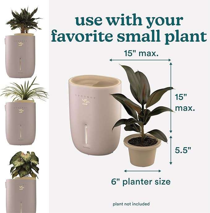 Homedics Natura Ultrasonic Warm & Cool Mist Humidifier, 1.3-Gal for Large Rooms, 60-Hr Runtime, Plant Holder, Programmable Humidity, Auto Shutoff, Nightlight Small Plant Compatible(Plant Not Included)-BubblyBeeBaby