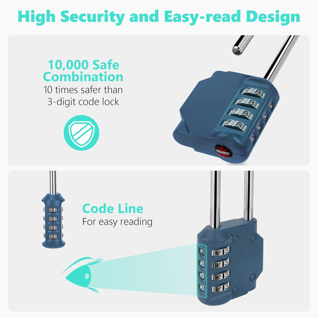CL21BG 2.6 Inch Long Shackle Combination Lock, 4 Digit Combination Padlock Set Your own Combination for Gym Locker Lock, School, Gates, Doors, Toolbox, Hasps and Storage (Blue-Gray (L) *1)