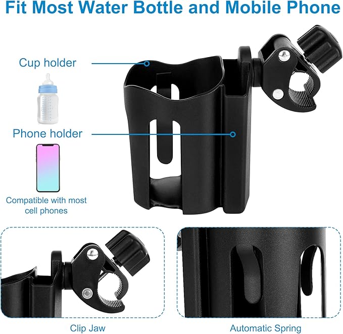 Accmor Stroller Cup Holder with Phone Holder, Universal Cup Holder, Bike Cup Holder, 360° Rotatable Large Caliber Drinks Holder for Stroller, Bike, Wheelchair, Walker-BubblyBeeBaby