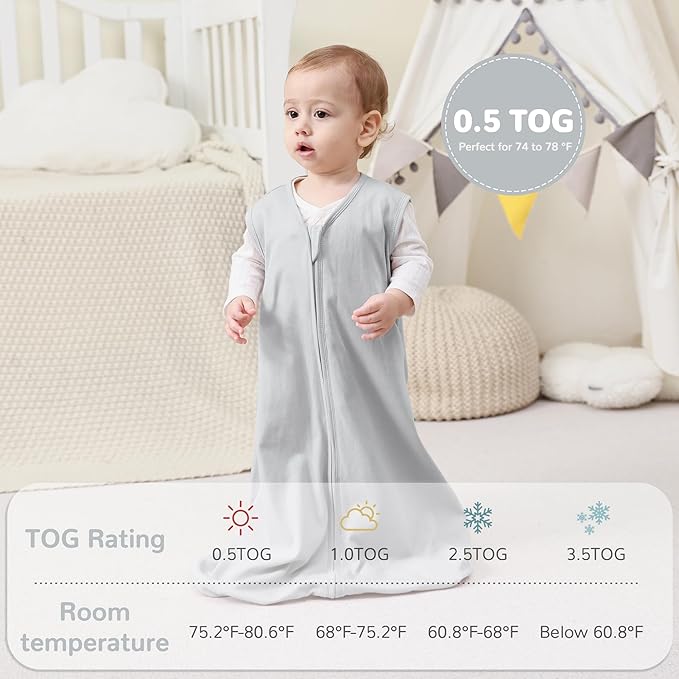 JELLYMONI Baby Sleep Sack 18-24 Months 100% Cotton Wearable Blanket, 0.5 TOG Soft Lightweight Toddler Sleeping Sack 3 Pack 2-Way Zipper Newborn Sleep Sacks-BubblyBeeBaby