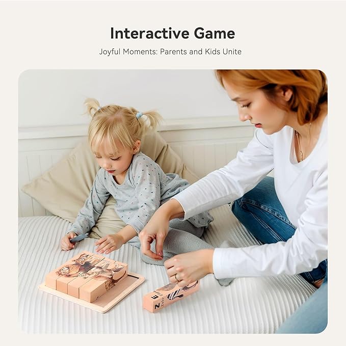 IEATFO 4 in 1 Wooden Animal Chunky Puzzle, 5 Solid Wood Puzzle Blocks with 4 Sides Realistic Safari Animals, Wooden Block Puzzle with Durable Base for Toddlers 3+ Years - Montessori Inspired-BubblyBeeBaby