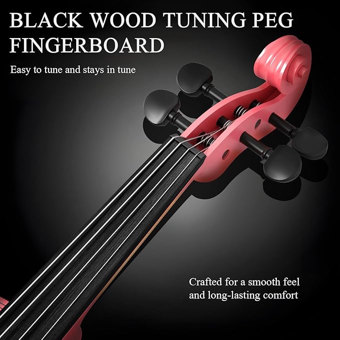 1/8 Violin Kit, Beginner Violin for Kids, Students, Complete Kids Violins Set with Case, Bow, Rosin, Ideal for Kids Violins Beginner Ages 4-5, Pink-BubblyBeeBaby