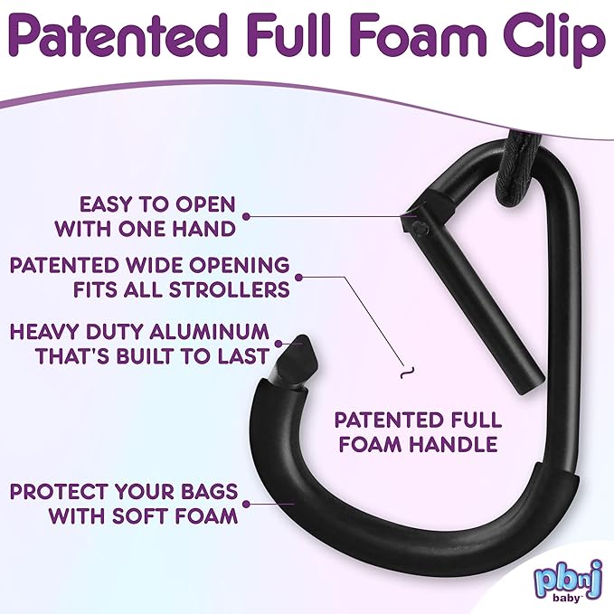 Stroller Hooks for Hanging Diaper Bags - Mommy Stroller Clip and Stroller Accessories Organizer Hook - Large Carabiner Clips for Mom Purse Shopping Grocery Bag and Accessory - (2 Pack) (Clips)-BubblyBeeBaby