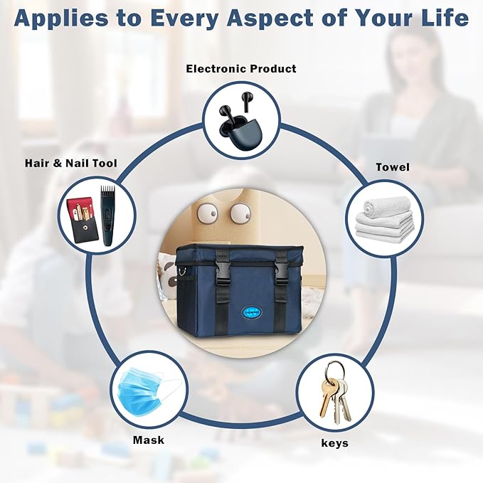 UVC Sanitizer Ozone Box with Timer, Foldable Large Cleaner UV Bag w/strap and USB Port, Portable UVC Light Tote 185nm wavelength for Mask, Cell Phone, Key, Towel 12L/3.17 gal-BubblyBeeBaby