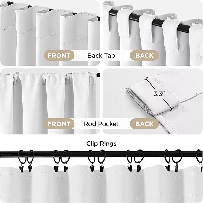 Joydeco 96 Inch 60% Blackout White Curtains 2 Panels, Elegant Semi Sheer Curtains for Bedroom, Thermal Insulated Black Out Drapes for Living Room, Rod Pocket Back Tab Drapes(W52 x L96 Inch,Pure White)-BubblyBeeBaby
