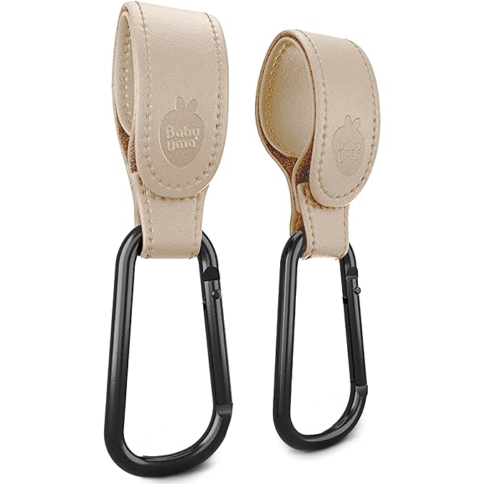 Baby Uma Stroller Hooks for Bags (2 Pack) - Leather-Style Stroller Clips and Hooks, Non-Slip Stroller Accessories, Carry 11 lbs Per Stroller Hook, Universal Baby Essentials & Stroller Accessories-BubblyBeeBaby