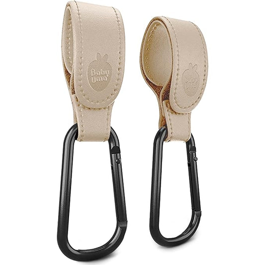 Baby Uma Stroller Hooks for Bags (2 Pack) - Leather-Style Stroller Clips and Hooks, Non-Slip Stroller Accessories, Carry 11 lbs Per Stroller Hook, Universal Baby Essentials & Stroller Accessories-BubblyBeeBaby