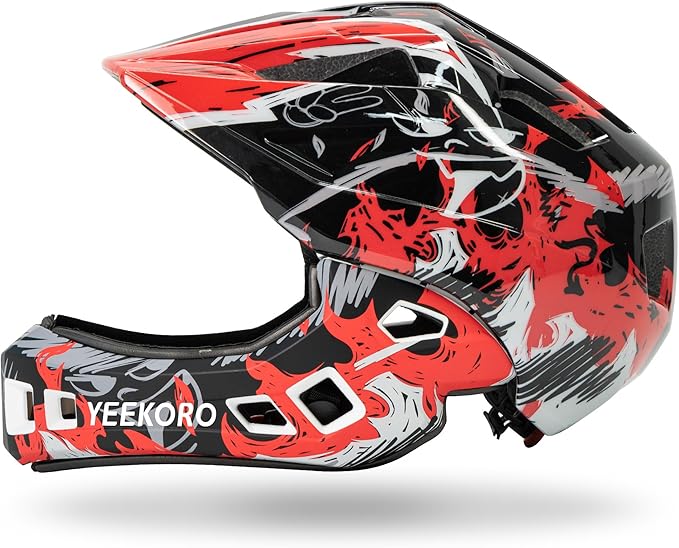 Kids Bike Helmet with Chin Guard, Adjustable Detachable Children’s Full Face Helmet for Girls and Boys, Cycling Helmets Skateboard, Scooter-BubblyBeeBaby