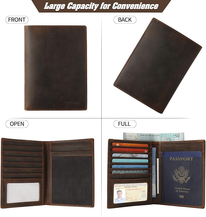 Jack&Chris Leather Passport Holder RFID Blocking Passport Travel Wallet Cover Case for Men Women Brown JC17-BubblyBeeBaby