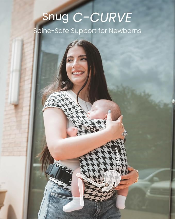 GROWNSY Baby Carrier Newborn to Toddler, Cozy Baby Wraps Carrier, Ergonomic Baby Carrier with Head Support, Houndstooth Black-BubblyBeeBaby